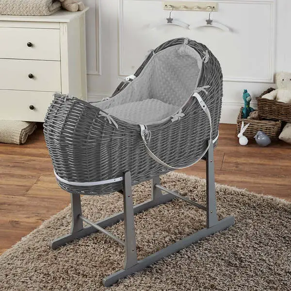 Wicker Deluxe Pod Baby Moses Basket With Stand