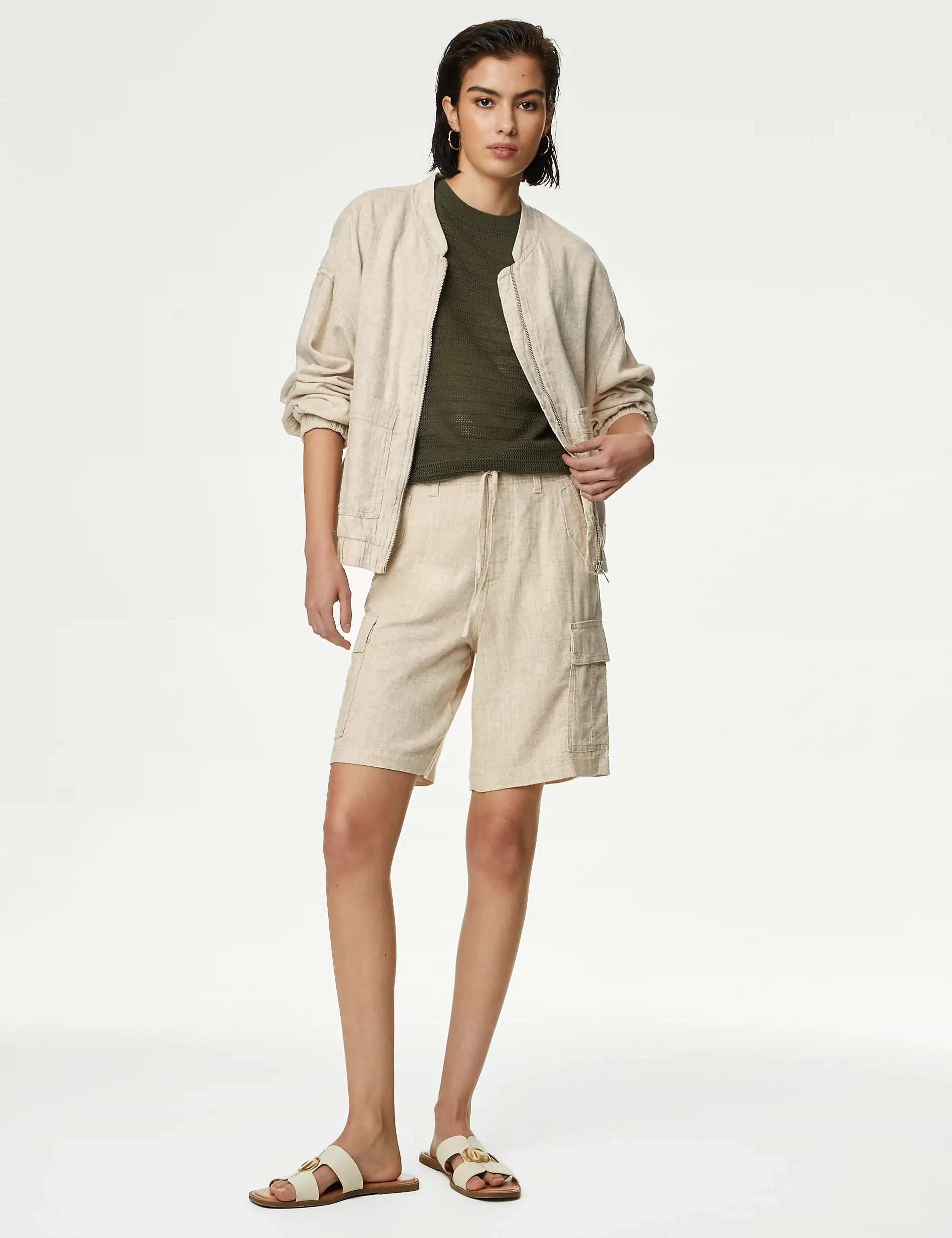 M&S Collection Linen Rich Bomber Jacket